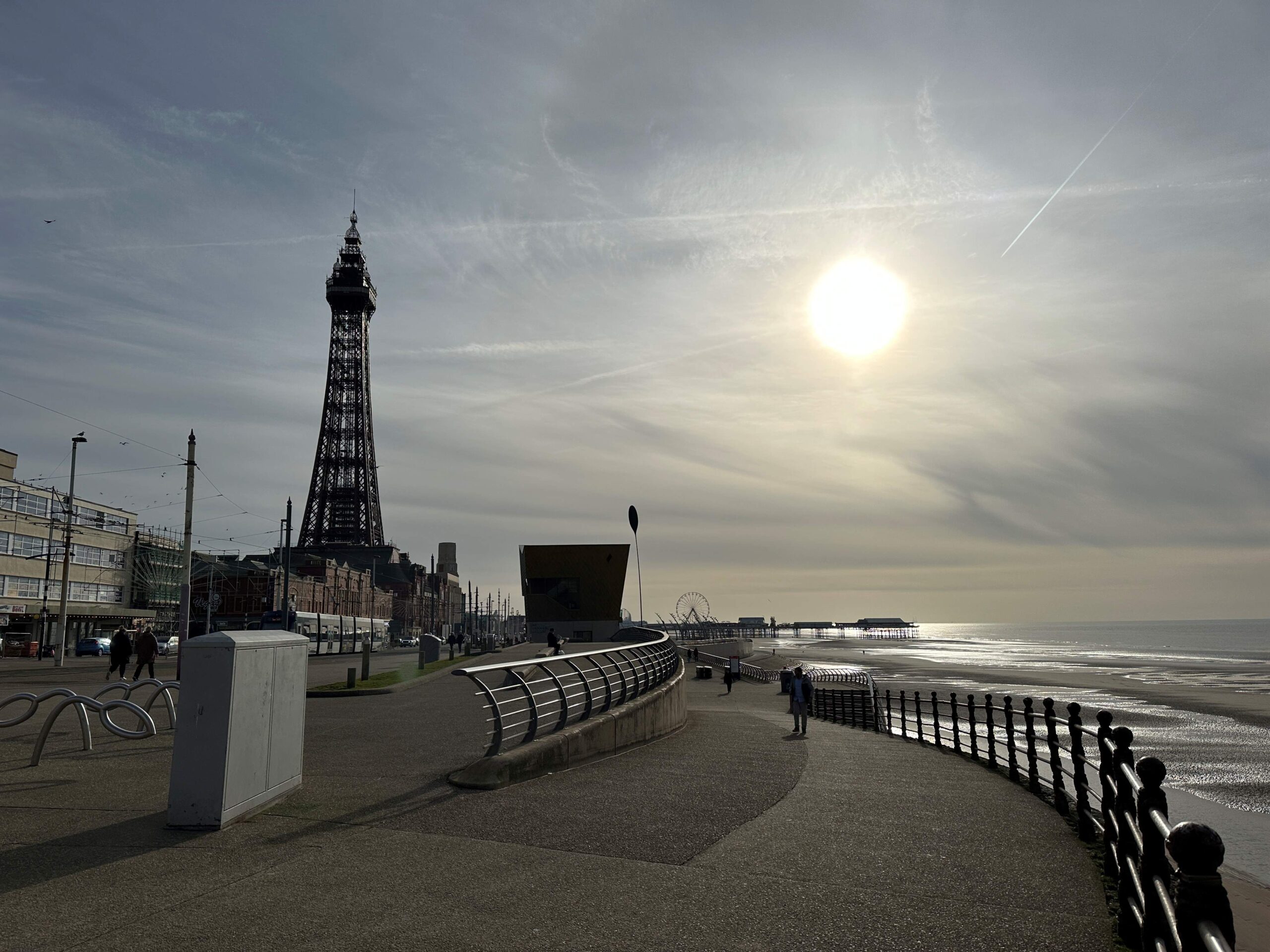 It's the middle of winter and a watery sun is trying to shine over Blackpool beach